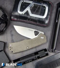 James Brand The Folsom Liner Lock Knife Micarta OD Green (2.75" Satin) -The James Brand James The Folsom Liner Lock Knife Micarta OD Green Satin BHQ 95414 kp steel pocket dump web